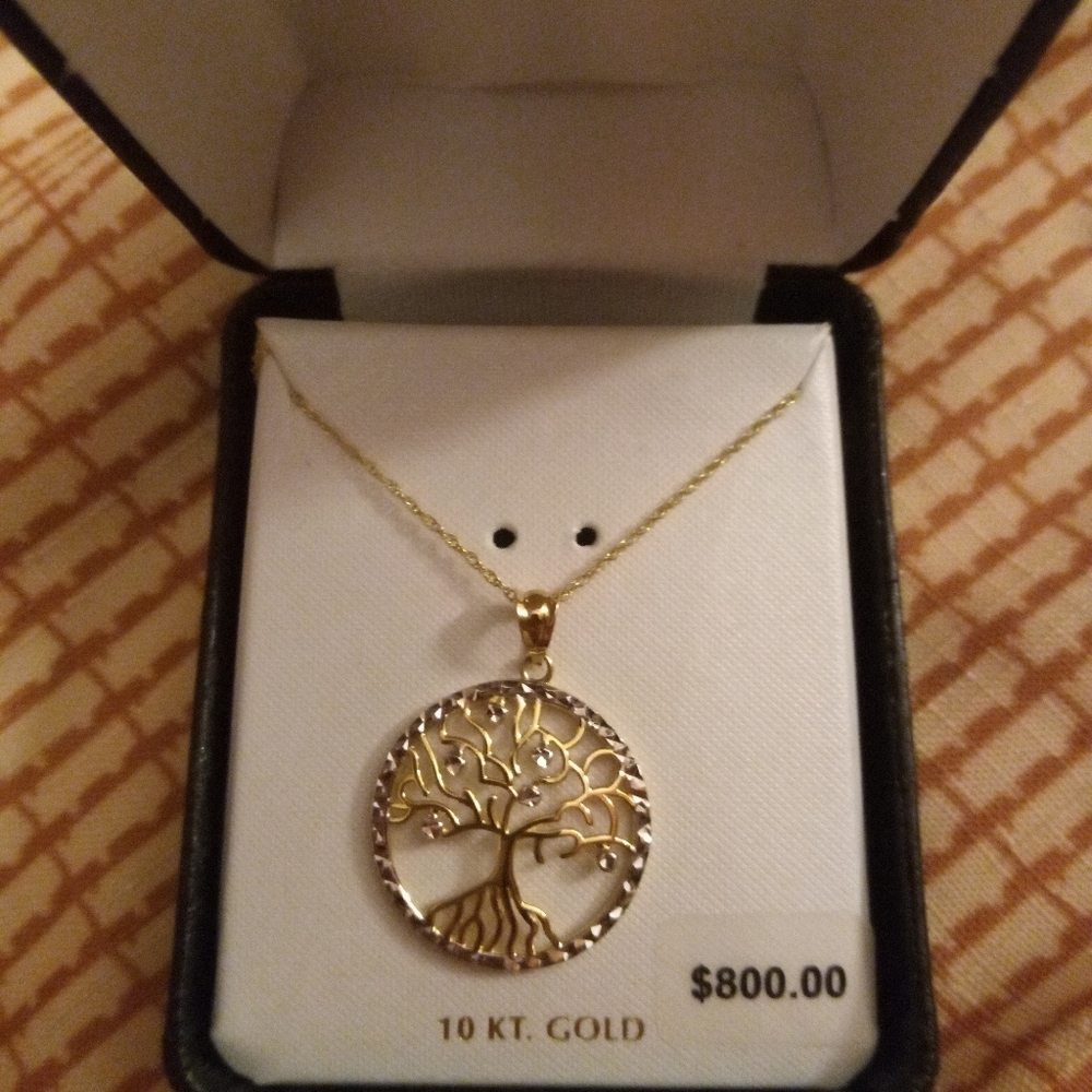 10k two-tone family tree 18 inch necklace